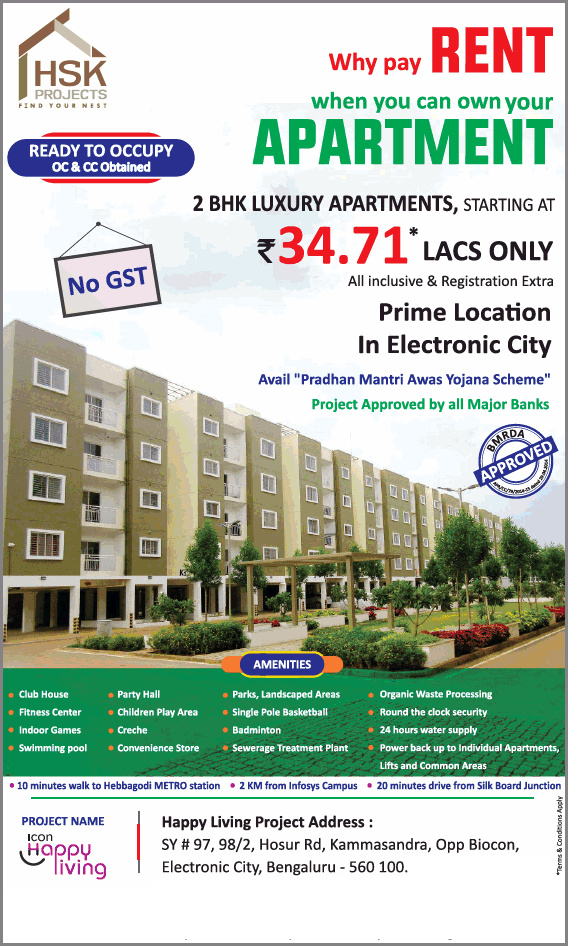 Why pay rent when you can own your apartment at Icon Happy Living, Bangalore